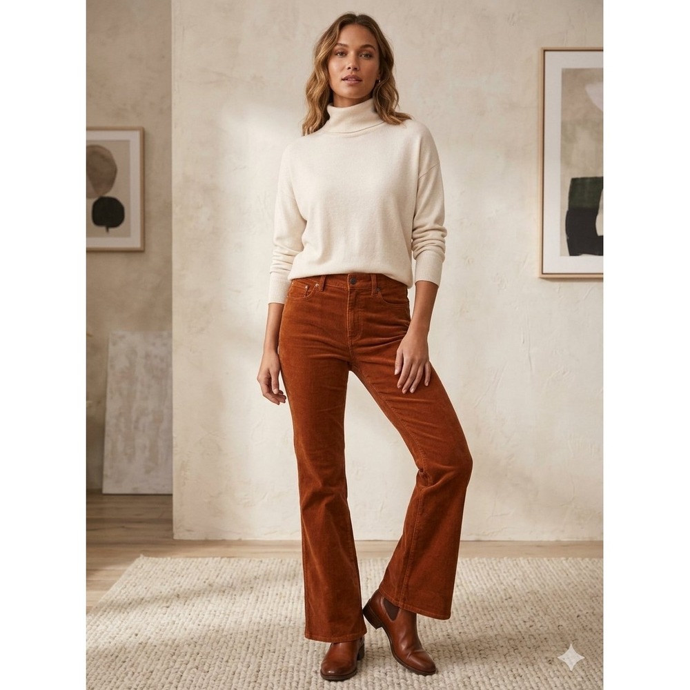 Spanx Russet Brown Corduroy High Rise Straight Leg Pants Style 22898R Size M